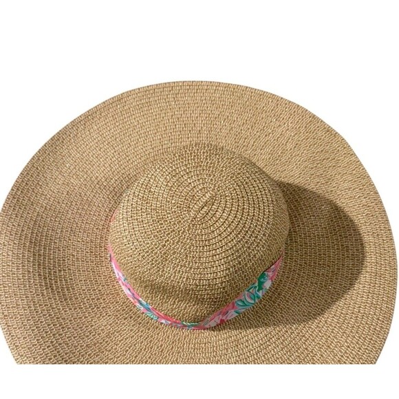Lilly Pulitzer Floppy Beach Hat Pink Floral Journey To The Jungly